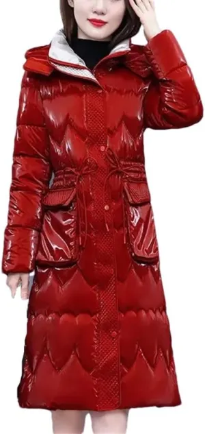 Women Down Cotton Jacket Hooded Long Cotton Padded Coat