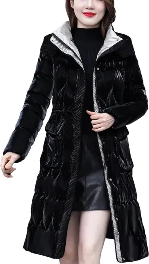 Women Down Cotton Jacket Hooded Long Cotton Padded Coat