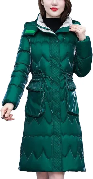 Women Down Cotton Jacket Hooded Long Cotton Padded Coat