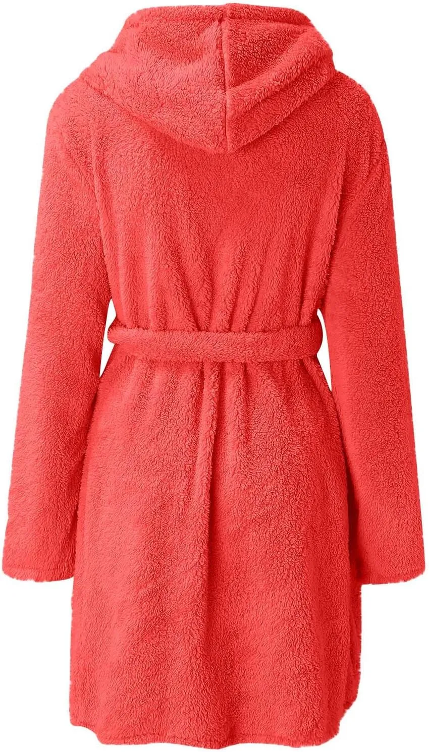 Women Fuzzy Robes Plush Bathrobes Long Sleeve Hooded Warm Short Bath Robe Sexy Fleece Sleep Robes with Pockets