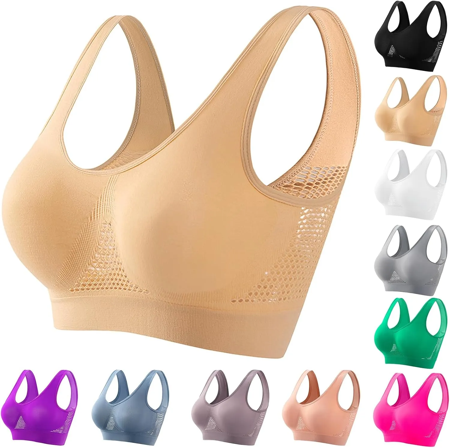Women Sports Bra Breathable Cool Lift Up Air Bra Seamless Wireless Bra Comfy Plus Size Bra Yoga Bra No Underwire Bra