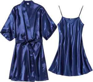Women's 2 Piece Pajama Sets Cami Pajama Dress and Robe Set Sleepwear Pjs Nightgown Kimono Bridesmaid Wedding Robes