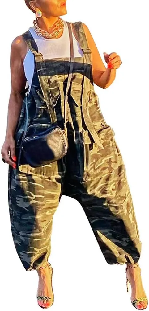 Women's Casual Denim Harem Jumpsuit, Plus Size Loose Fit Jean Jumpsuit Wide Leg Overalls Crop Harem Denim Romper Pants(Style A-02,Small)