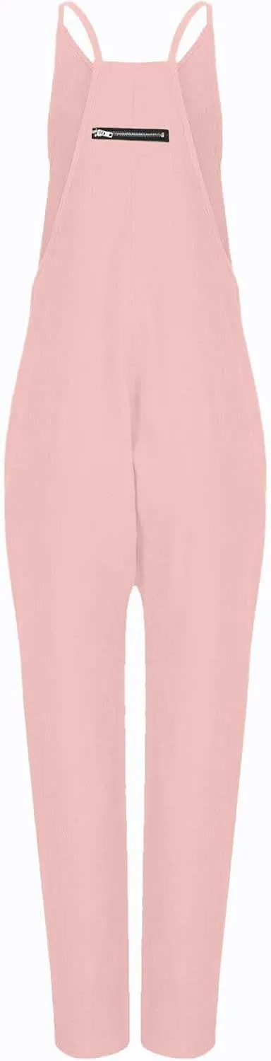 Women's Casual Loose Fit Jumpsuit Pocket Overalls for Daily Wear Adjustable Belt Outfits for Commuting Trending Style