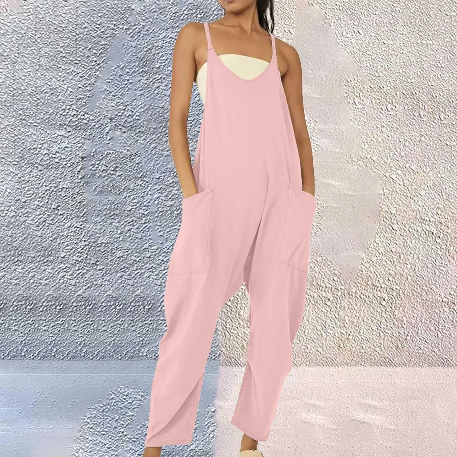 Women's Casual Loose Fit Jumpsuit Pocket Overalls for Daily Wear Adjustable Belt Outfits for Commuting Trending Style