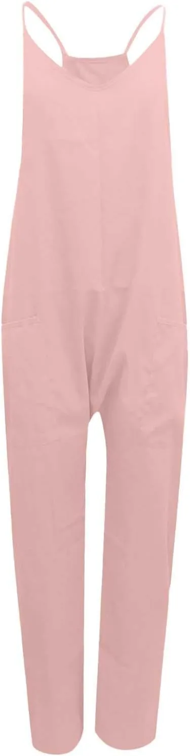 Women's Casual Loose Fit Jumpsuit Pocket Overalls for Daily Wear Adjustable Belt Outfits for Commuting Trending Style