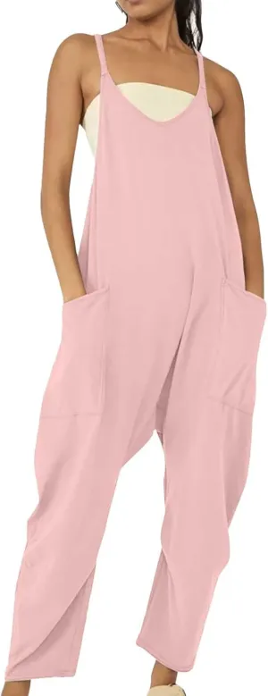 Women's Casual Loose Fit Jumpsuit Pocket Overalls for Daily Wear Adjustable Belt Outfits for Commuting Trending Style