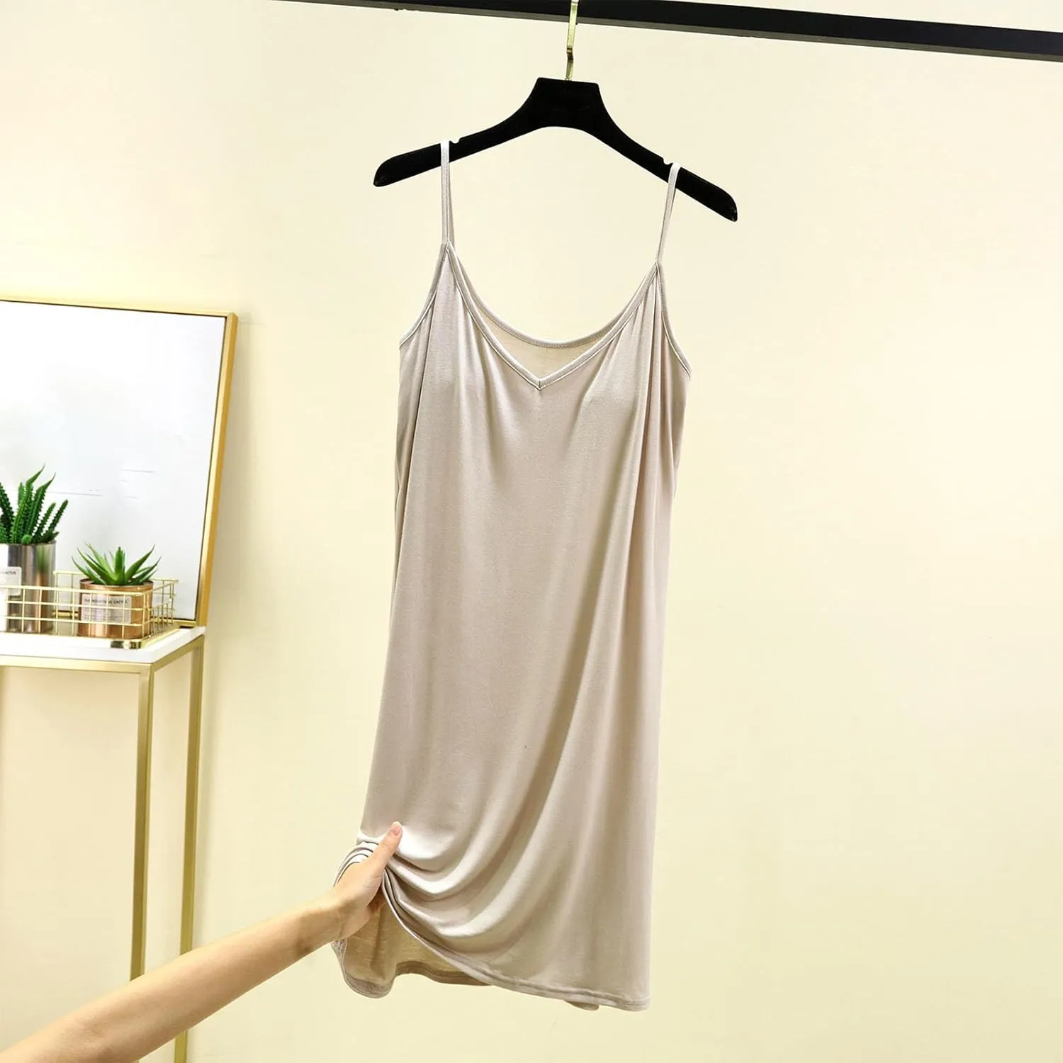 Womens Cotton Blend Nightgown Full Slip Short Dress Built in Padded Bra Sleepwear Spaghetti Strap Mini Cami Pajamas