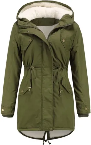 Women's Cotton Coat Solid Colour Hooded Parka Thick Cotton Jacket Padded Cotton Clothes