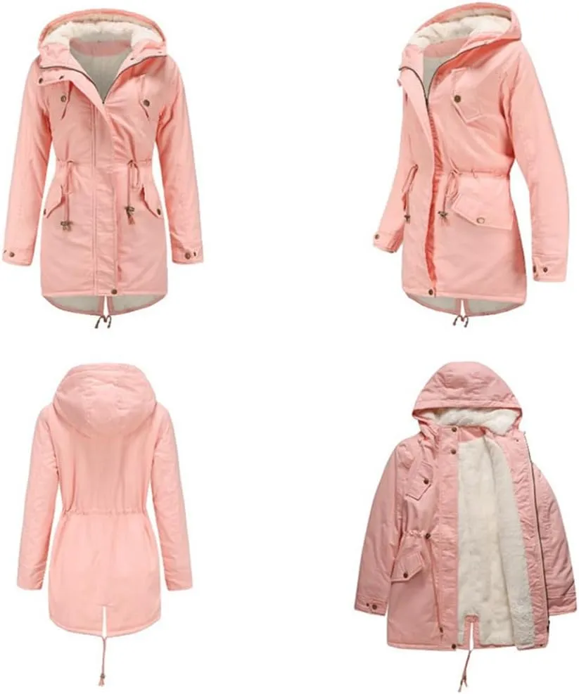 Women's Cotton Coat Solid Colour Hooded Parka Thick Cotton Jacket Padded Cotton Clothes
