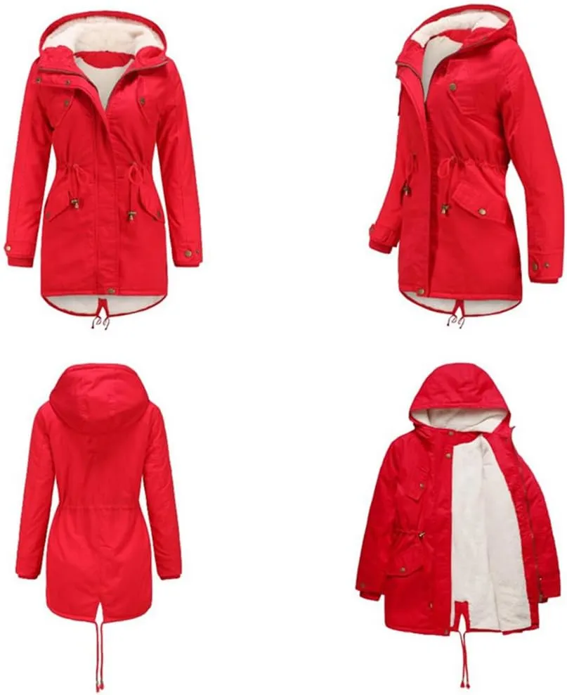 Women's Cotton Coat Solid Colour Hooded Parka Thick Cotton Jacket Padded Cotton Clothes