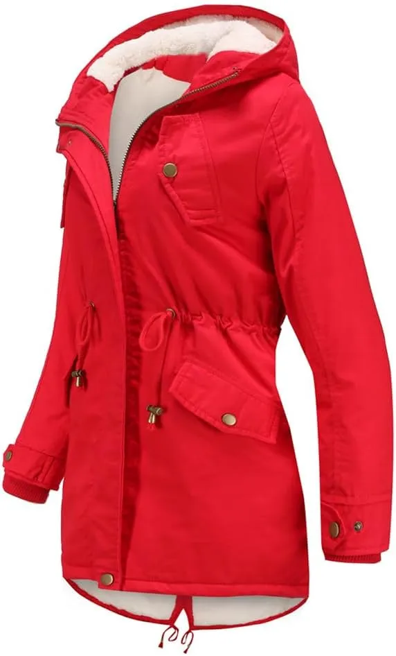 Women's Cotton Coat Solid Colour Hooded Parka Thick Cotton Jacket Padded Cotton Clothes
