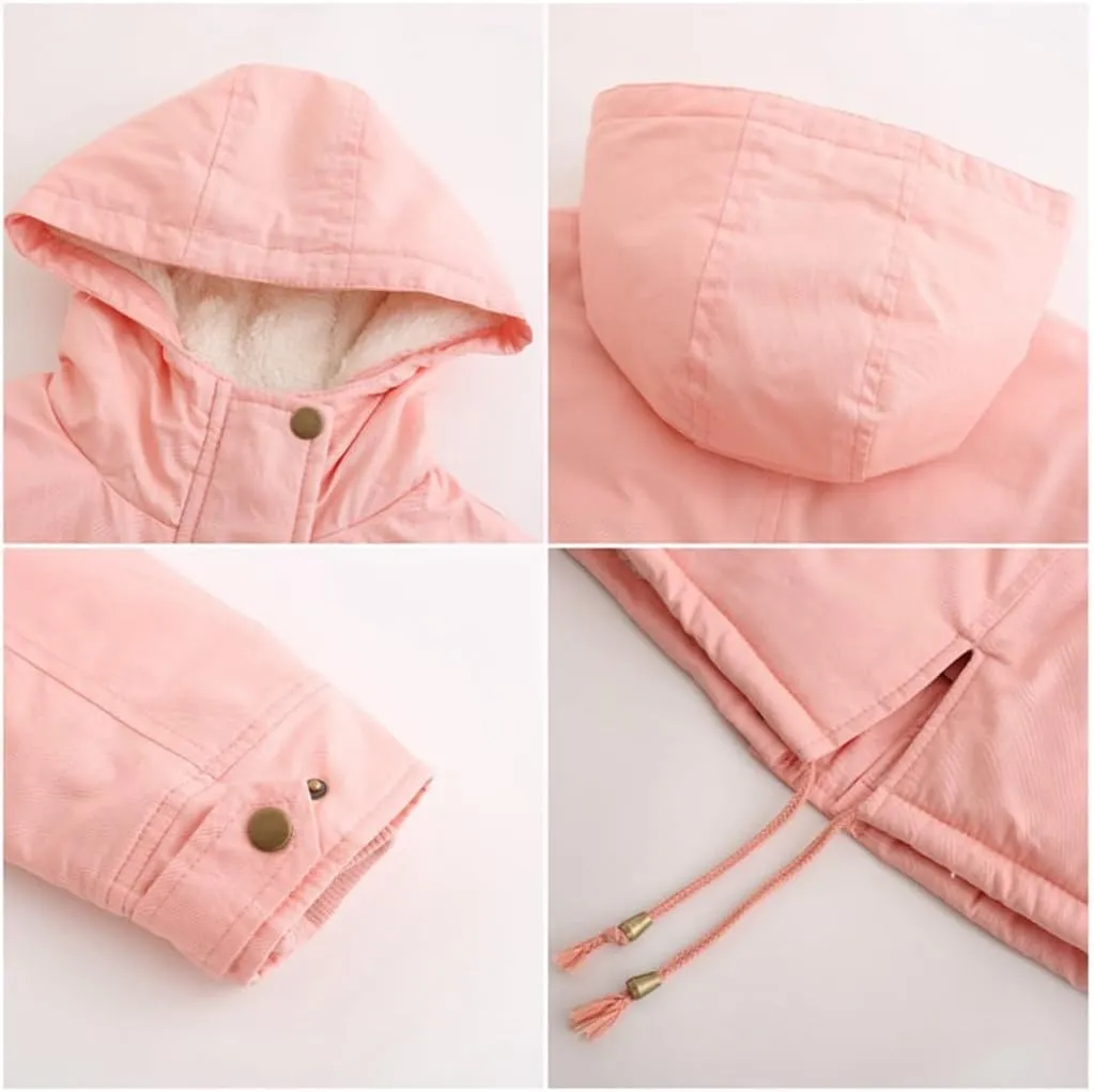 Women's Cotton Coat Solid Colour Hooded Parka Thick Cotton Jacket Padded Cotton Clothes