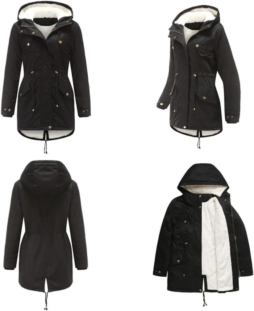 Women's Cotton Coat Solid Colour Hooded Parka Thick Cotton Jacket Padded Cotton Clothes