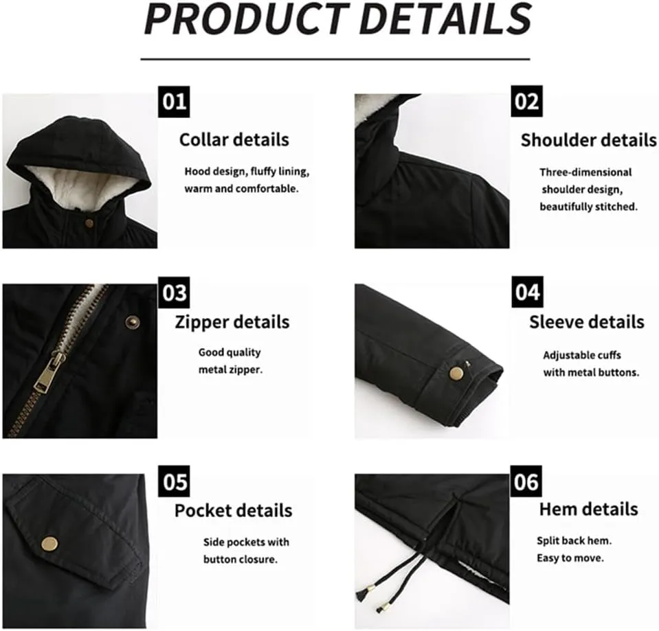 Women's Cotton Coat Solid Colour Hooded Parka Thick Cotton Jacket Padded Cotton Clothes