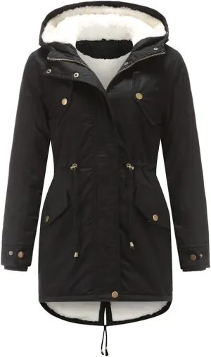 Women's Cotton Coat Solid Colour Hooded Parka Thick Cotton Jacket Padded Cotton Clothes
