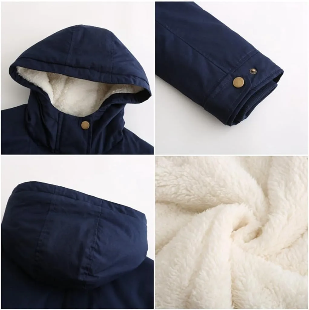 Women's Cotton Coat Solid Colour Hooded Parka Thick Cotton Jacket Padded Cotton Clothes