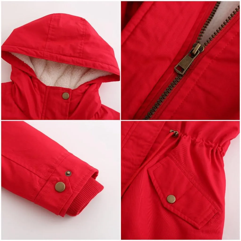 Women's Cotton Coat Solid Colour Hooded Parka Thick Cotton Jacket Padded Cotton Clothes