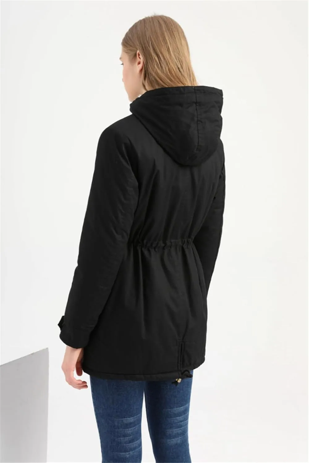 Women's Cotton Coat Solid Colour Hooded Parka Thick Cotton Jacket Padded Cotton Clothes