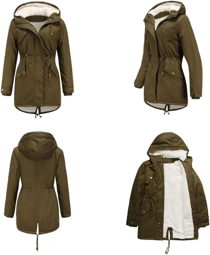 Women's Cotton Coat Solid Colour Hooded Parka Thick Cotton Jacket Padded Cotton Clothes