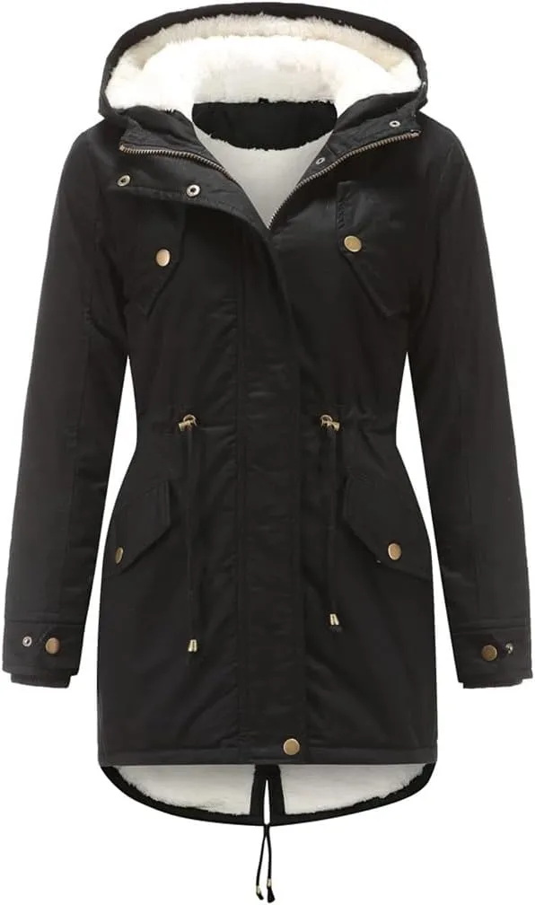 Women's Cotton Coat Solid Colour Hooded Parka Thick Cotton Jacket Padded Cotton Clothes