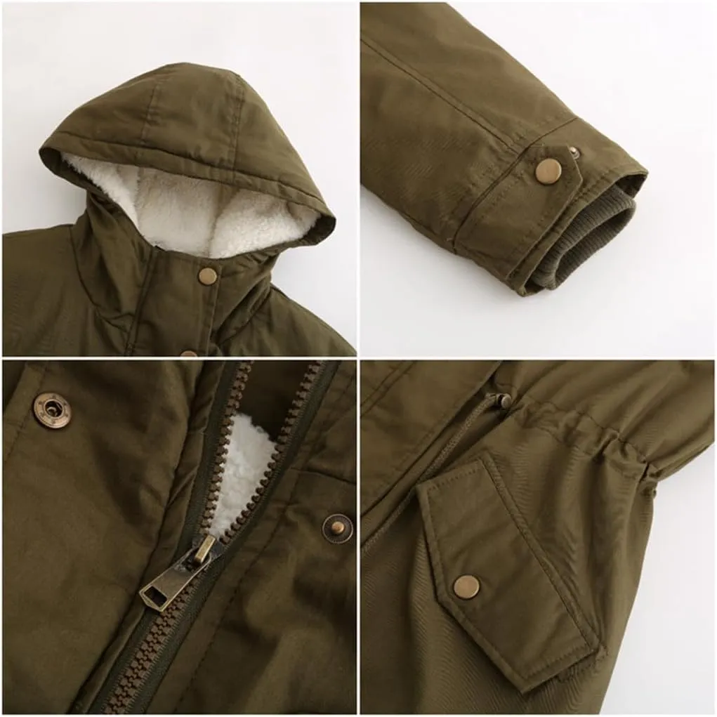 Women's Cotton Coat Solid Colour Hooded Parka Thick Cotton Jacket Padded Cotton Clothes