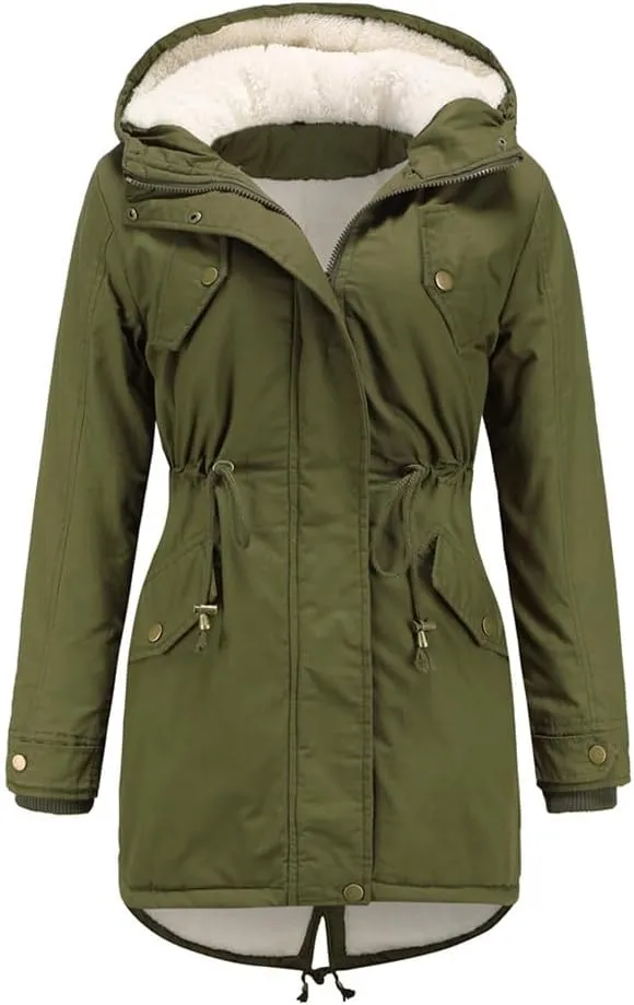 Women's Cotton Coat Solid Colour Hooded Parka Thick Cotton Jacket Padded Cotton Clothes
