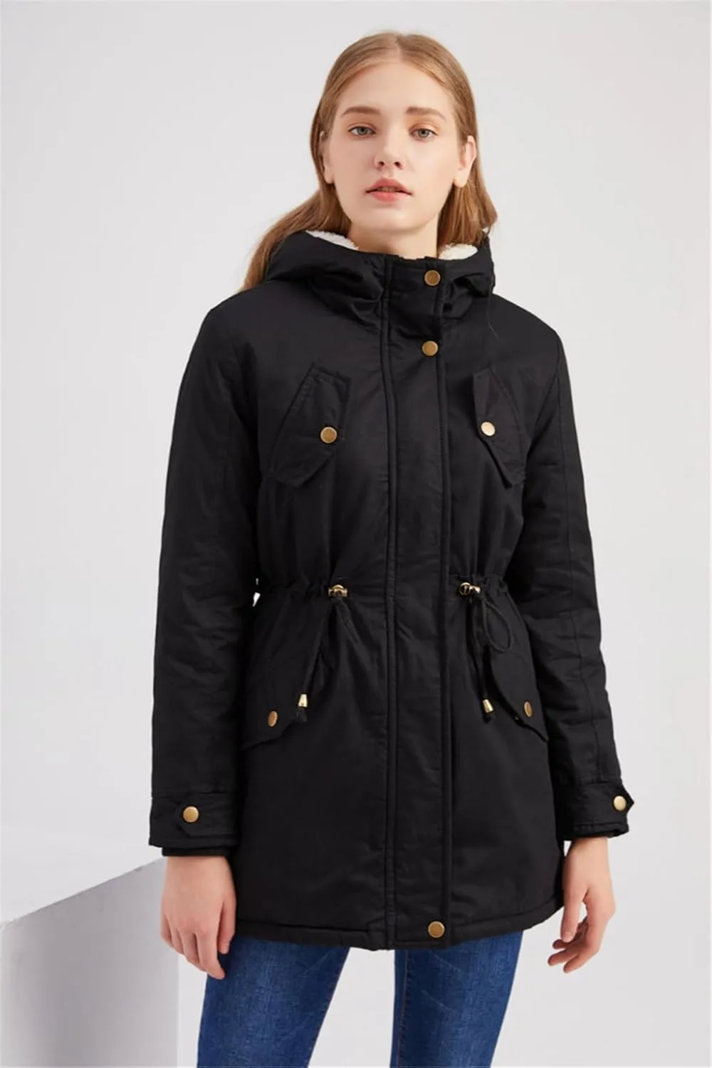 Women's Cotton Coat Solid Colour Hooded Parka Thick Cotton Jacket Padded Cotton Clothes