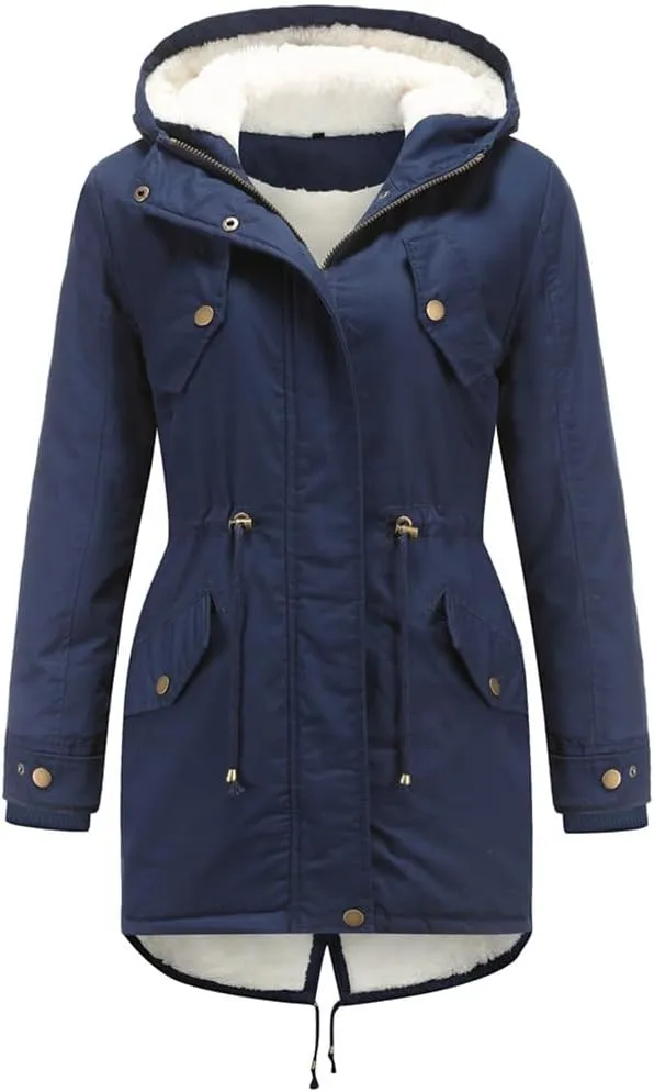 Women's Cotton Coat Solid Colour Hooded Parka Thick Cotton Jacket Padded Cotton Clothes