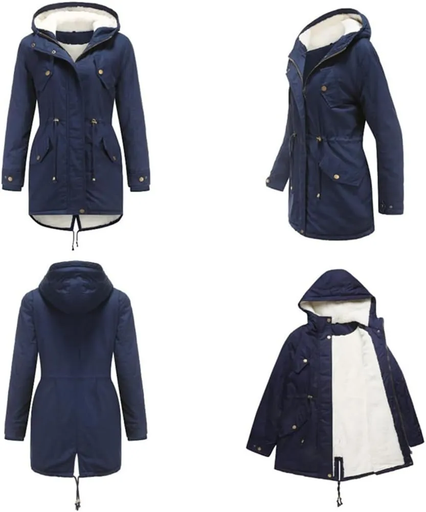 Women's Cotton Coat Solid Colour Hooded Parka Thick Cotton Jacket Padded Cotton Clothes