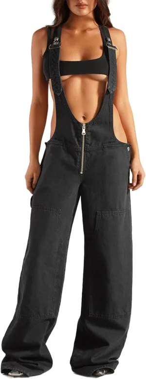 Womens Denim Overalls Loose Fit Wide Leg Baggy Jeans Overalls Y2k 2025 Denim Jumpsuit