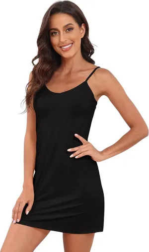 Women's Full Slip Dress Adjustable Straps Silky Under Dress Lingerie Nightgown
