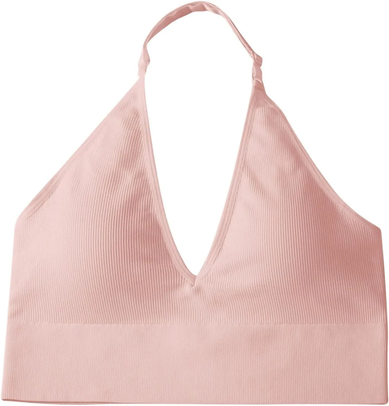 Women's Halterneck Sports Bra Backless Deep V Neck Sports Bustier Padded Sexy Gym Push Up Bra Backless Sports Bra