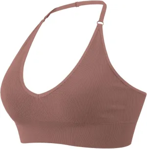Women's Halterneck Sports Bra Backless Deep V Neck Sports Bustier Padded Sexy Gym Push Up Bra Backless Sports Bra