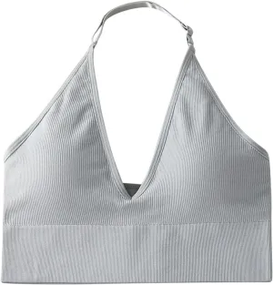 Women's Halterneck Sports Bra Backless Deep V Neck Sports Bustier Padded Sexy Gym Push Up Bra Backless Sports Bra