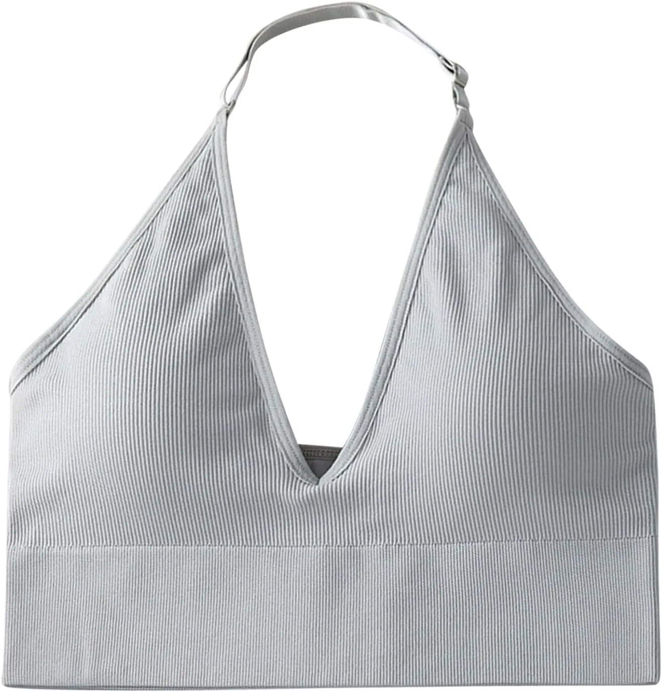 Women's Halterneck Sports Bra Backless Deep V Neck Sports Bustier Padded Sexy Gym Push Up Bra Backless Sports Bra