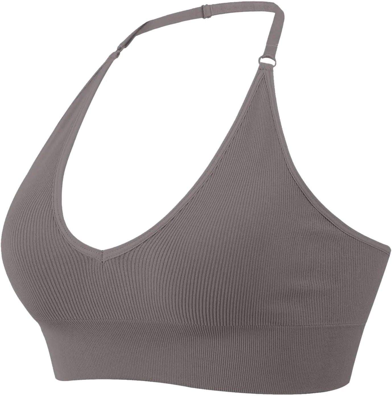 Women's Halterneck Sports Bra Backless Deep V Neck Sports Bustier Padded Sexy Gym Push Up Bra Backless Sports Bra