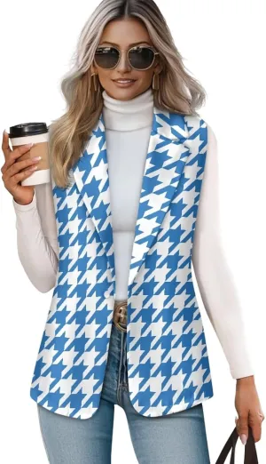 Women's Houndstooth Casual Blazer Lightweight Daily Work Wear Sports Jacket Classic Vintage Houndstooth Plaid Print