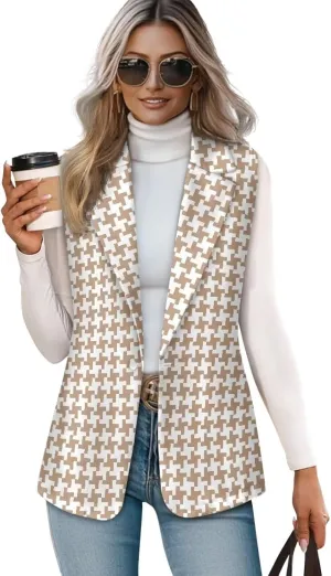 Women's Houndstooth Casual Blazer Lightweight Daily Work Wear Sports Jacket Classic Vintage Houndstooth Plaid Print