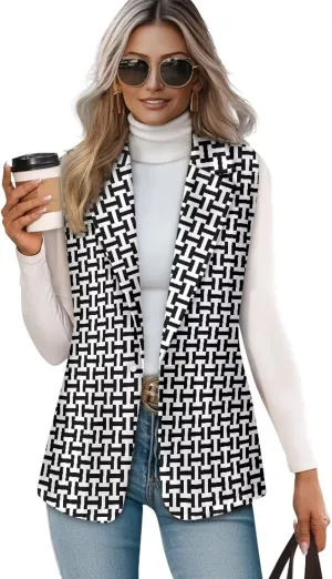 Women's Houndstooth Casual Blazer Lightweight Daily Work Wear Sports Jacket Classic Vintage Houndstooth Plaid Print