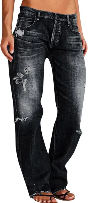 Womens Jeans Up Pants Jeans Mid Womens Poket Lace Denim Casual Women's Jeans Plus Size Skinny Jeans for Women Jeans