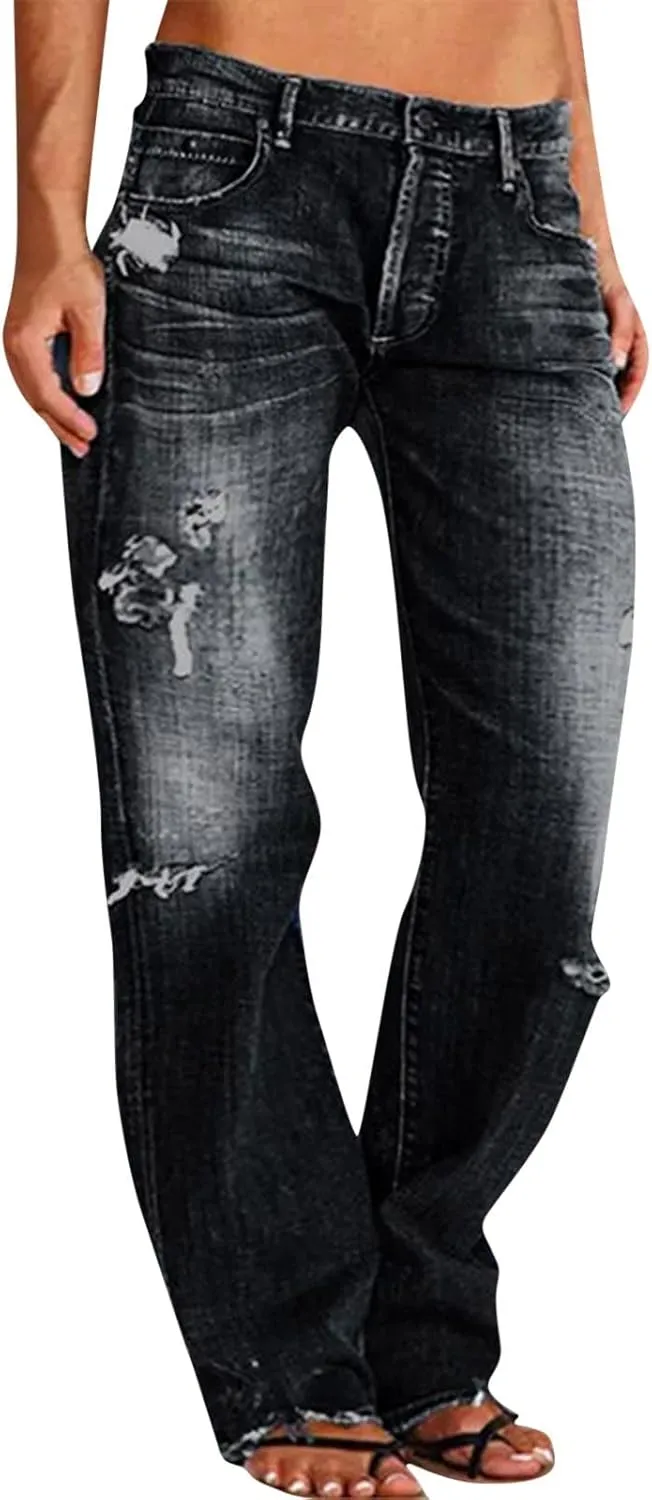 Womens Jeans Up Pants Jeans Mid Womens Poket Lace Denim Casual Women's Jeans Plus Size Skinny Jeans for Women Jeans