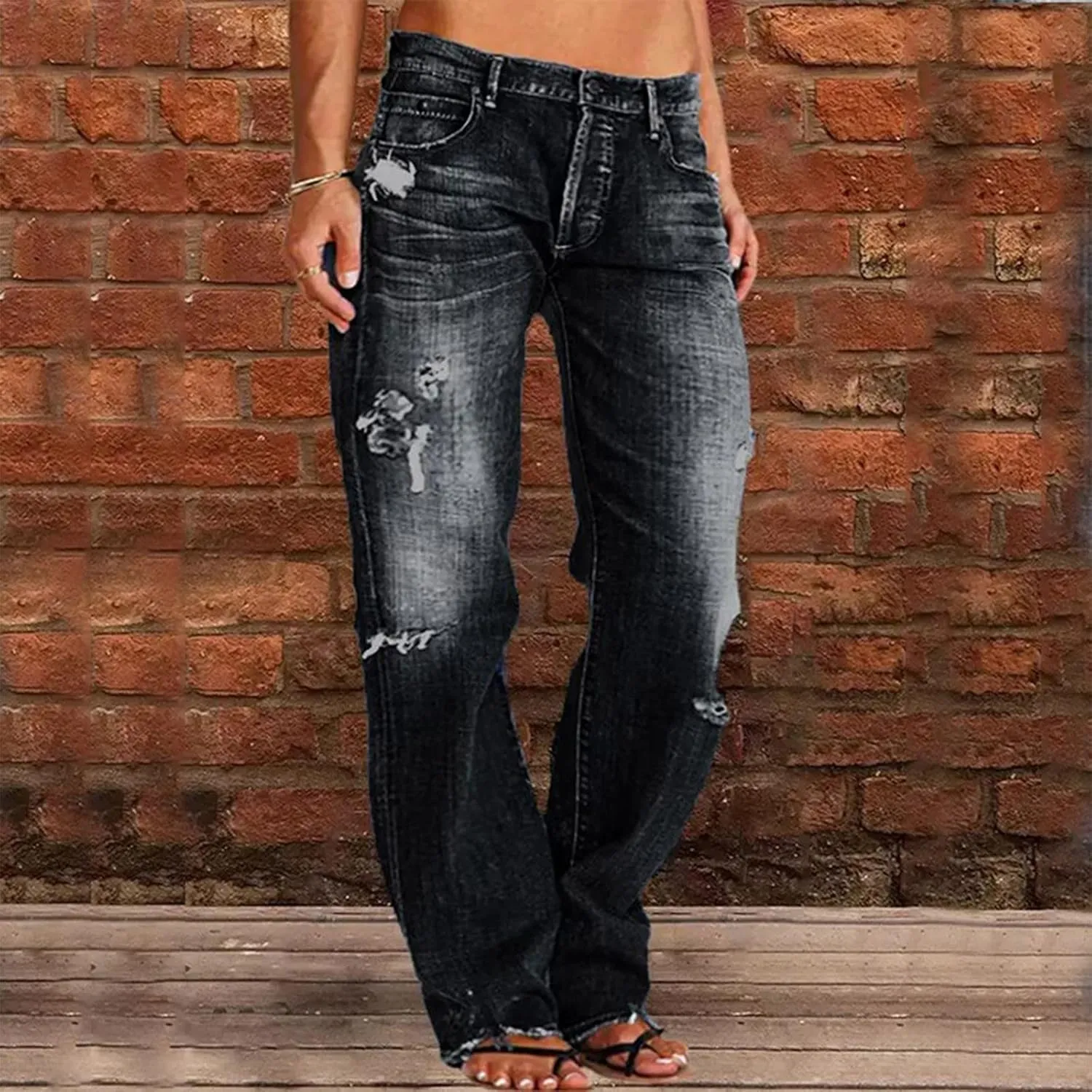 Womens Jeans Up Pants Jeans Mid Womens Poket Lace Denim Casual Women's Jeans Plus Size Skinny Jeans for Women Jeans