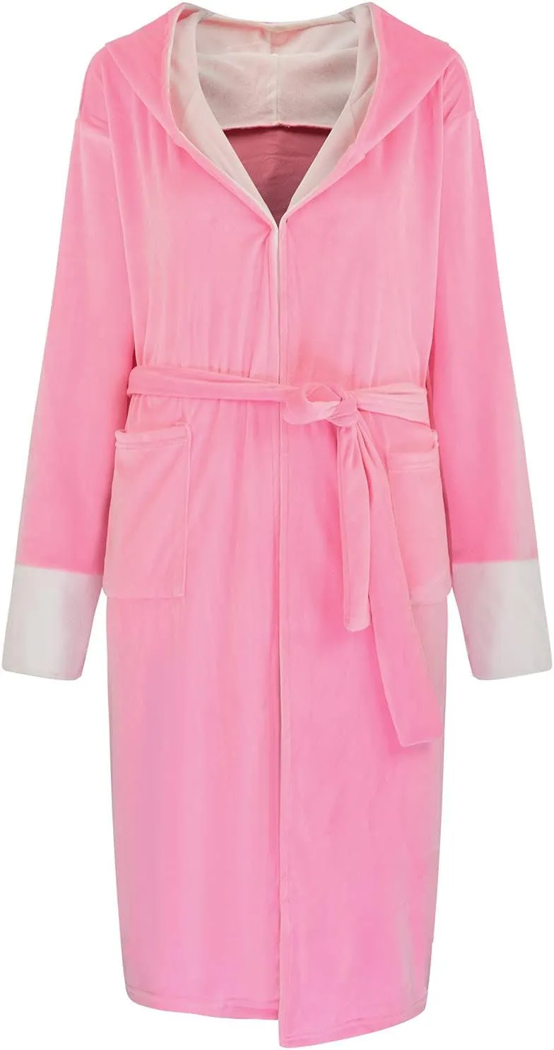 Womens Lengthened Shawl Bathrobe Long Sleeve Robe Hooded Pajama Warm Fleece Nightgown Thickened Sleepwear wiht Belt