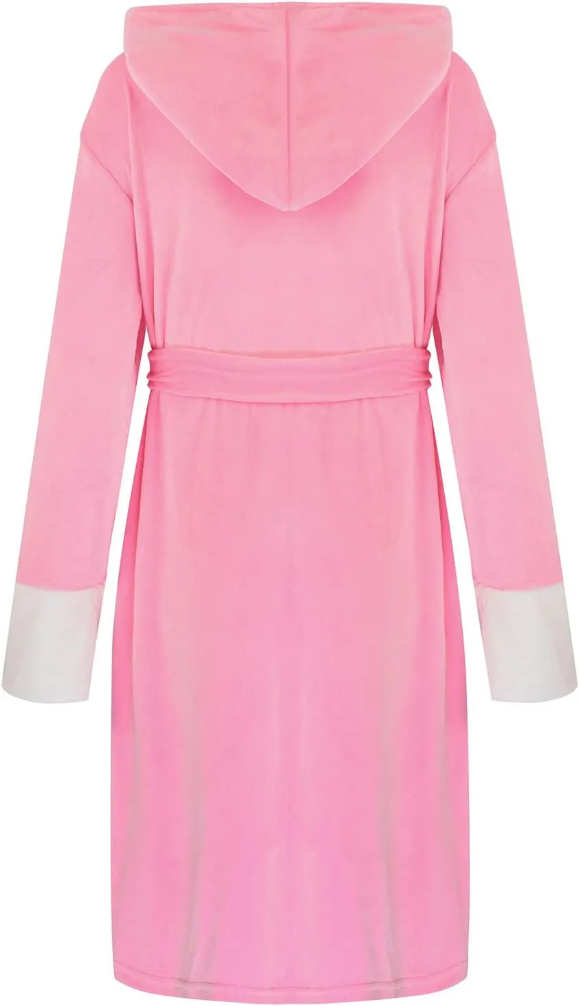 Womens Lengthened Shawl Bathrobe Long Sleeve Robe Hooded Pajama Warm Fleece Nightgown Thickened Sleepwear wiht Belt