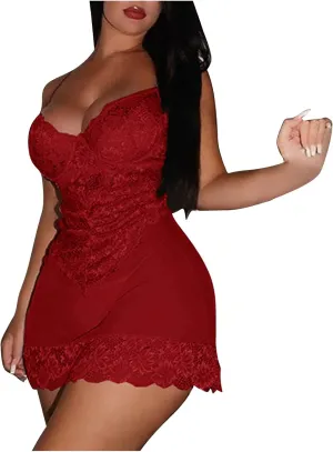 Women's Lingerie Sexy Erotic Lingerie Lace Mesh See Through Cami Nightwear Pyjamas Babydoll Teddies Plus Size,S-3XL