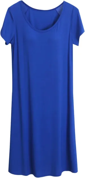 Women's Nightgown With Built In Bra Support Puffle Sleeve Short Sleeves Sleepwear Soft Nightgown Cotton Sleep Dress