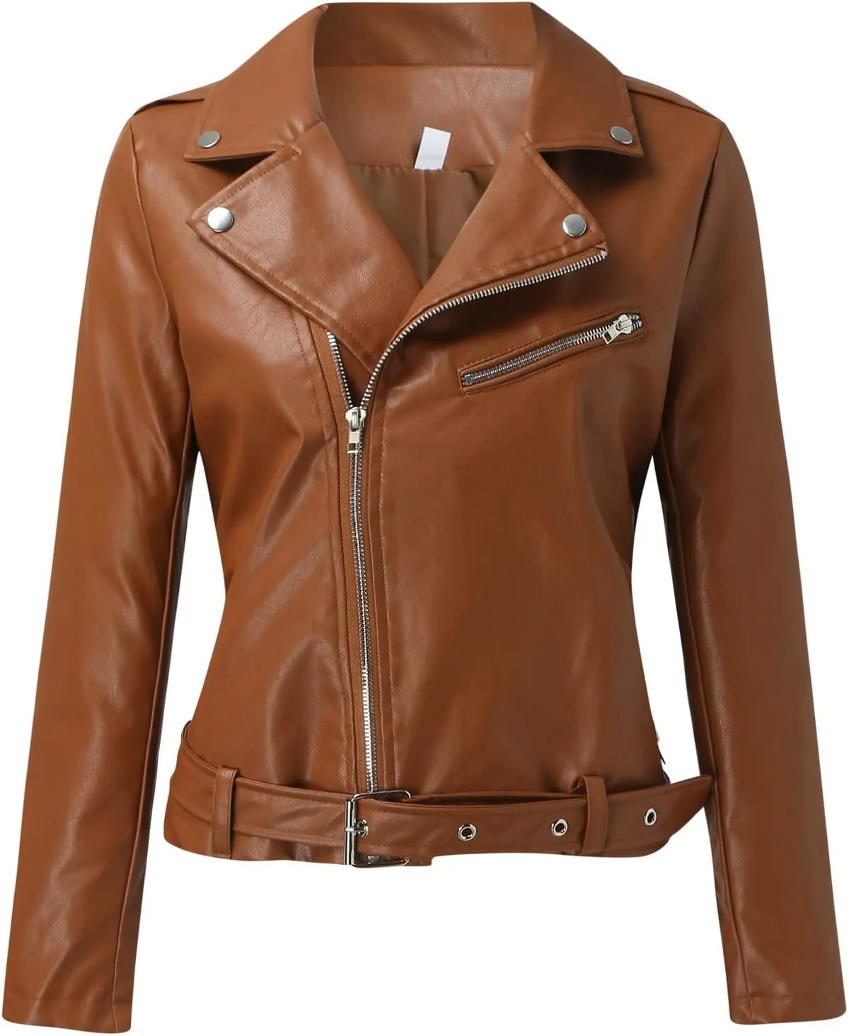 Women's Oversized Fashion Faux Leather Jackets Solid Color Long Sleeve Zipper Fitted Artificial Leather Blazer Coats