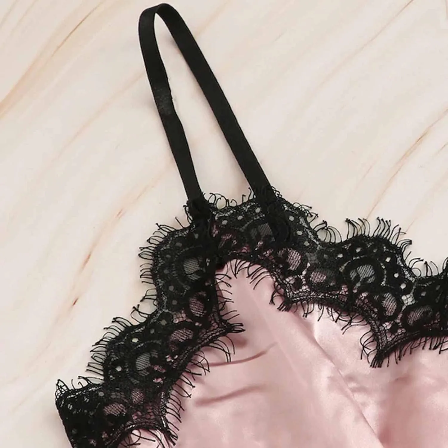 Womens Pajamas Lingerie Set Sexy Floral Lace Sleepwear Camisole and Satin Panty 2 Piece Nightwear Pjs Lounge Sets