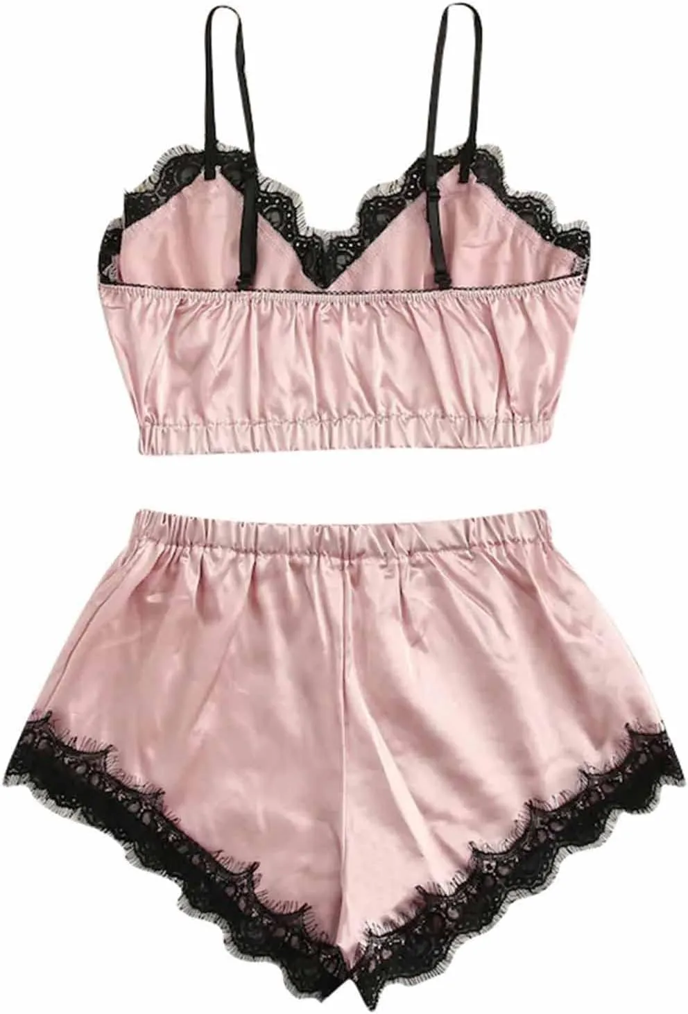 Womens Pajamas Lingerie Set Sexy Floral Lace Sleepwear Camisole and Satin Panty 2 Piece Nightwear Pjs Lounge Sets